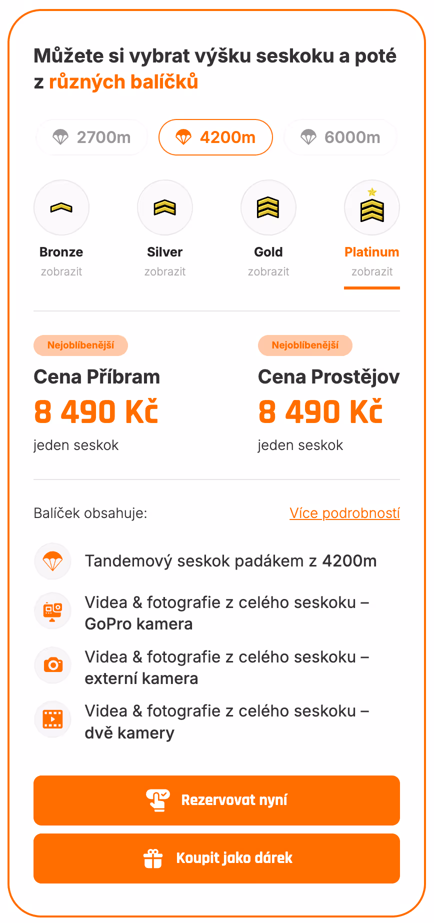 Lista de precios de los saltos tándem de Jump Tandem