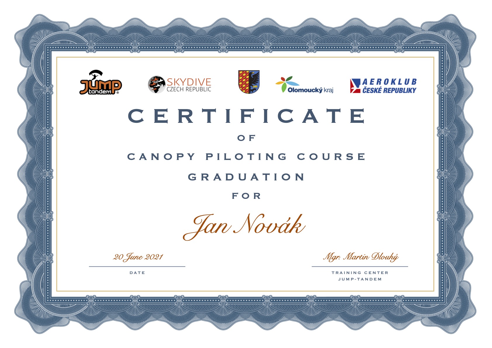 Zertifikat über den Canopy-Piloting-Kurs