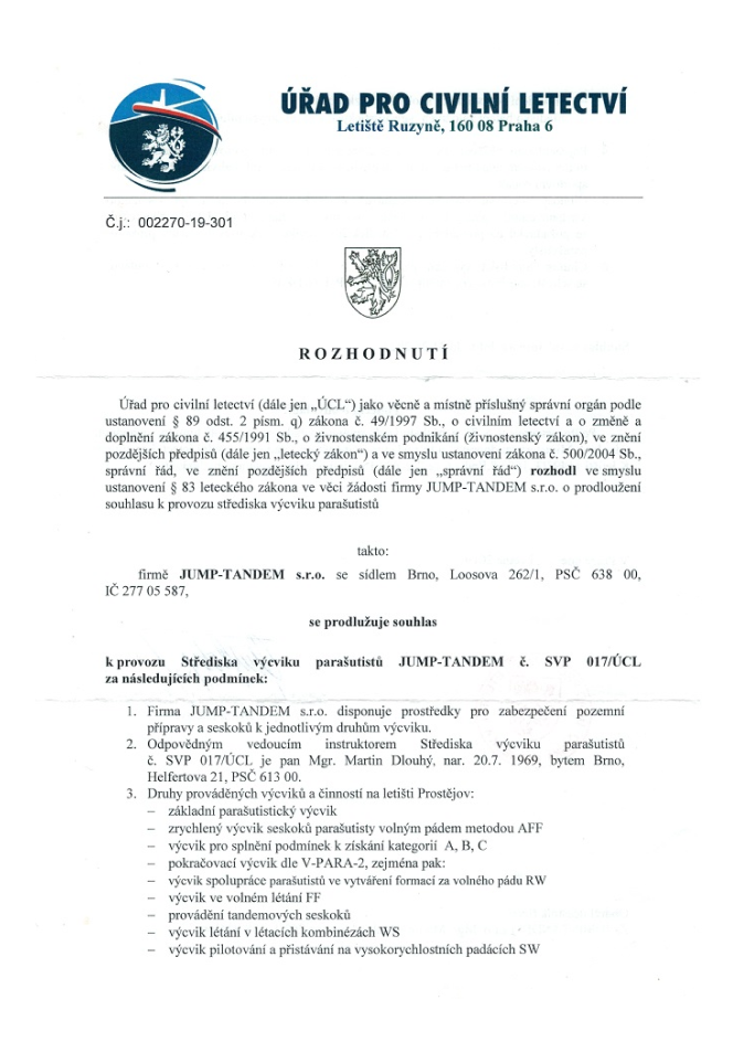 Lizenzen für den Fallschirmsprungbetrieb