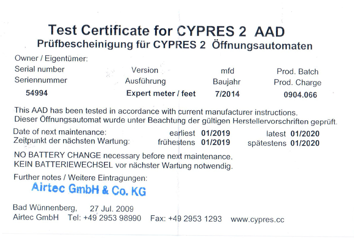 Certificate for CYPRES